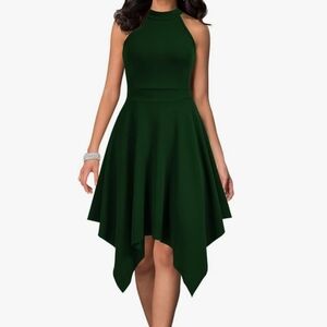 WOOSEA Women's Sleeveless Halter Neck Formal Dress with Asymmetrical Hem